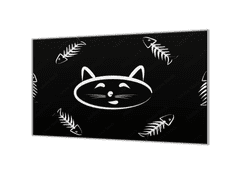 Glasdekor Ochranná deska černo bílá kočka a rybí kost - Ochranná deska: 40x40cm, Lepení na zeď: Bez lepení na zeď