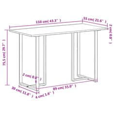 Vidaxl Jídelní stůl 110 x 55 x 75,5 cm masivní mangovníkové dřevo
