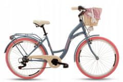 Goetze Mood dámské jízdní kolo, kola 26”, výška 150-165 cm, 7-rychlostní, šedé Růžové kola