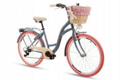 Goetze Mood dámské jízdní kolo, kola 26”, výška 150-165 cm, 7-rychlostní, šedé Růžové kola