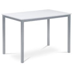 Autronic Jídelní stůl 110x70x75 cm, deska MDF, bílá barva, kovová podnož, střbrný lak