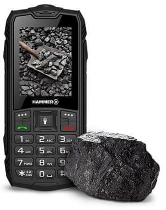 myPhone Hammer Rock 2G, odolný, vodotěsný, velká výdrž baterie pohotovostní režim výkonná svítilna slot na paměťové karty IPS displej tlačítkový odolný telefon odolná konstrukce pevná konstrukce pogumované rohy pogumované tělo pevná konstrukce telefonu outdoor telefon