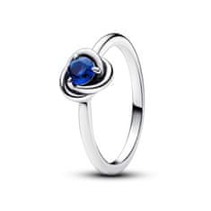 Pandora Stříbrný prsten s modrým krystalem Zářijový kruh věčnosti 192993C09 (Obvod 56 mm)