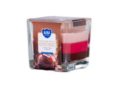 Bispol Sklo hranol 80x80 mm ~32h Chocolate - Cherry tříbarevná vonná svíčka