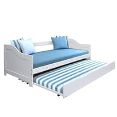 KONDELA Dřevěná rozkládací postel s přistýlkou Intro 90 - bílá