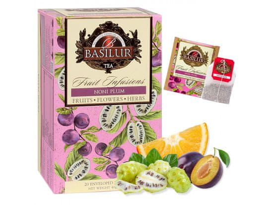 Basilur BASILUR Fruit Infusions - Ovocný čaj bez kofeinu s přírodním aroma noni, švestek a citrusů, v sáčcích 20 x 2 g