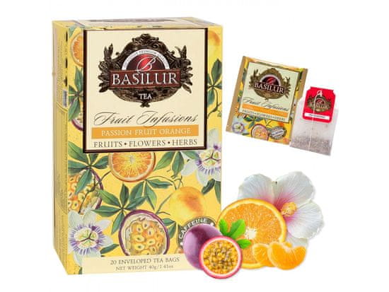 Basilur BASILUR Fruit Infusions - Ovocný čaj bez kofeinu s marakuji, mandarinkou a citrusovým aroma, v sáčcích 20 x 2 g