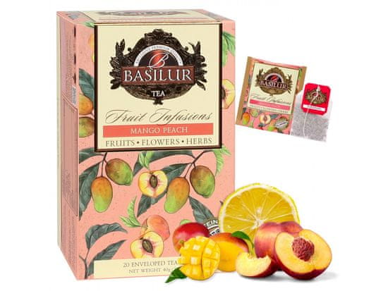 Basilur BASILUR Fruit Infusions - Ovocný čaj bez kofeinu s přírodním aroma broskve, manga a citrusů, v sáčcích 20 x 2 g
