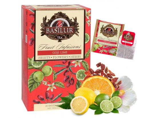 Basilur BASILUR Fruit Infusions - Ovocný čaj bez kofeinu s přírodním aroma goji, limetky a citrusů, v sáčcích 20 x 2 g