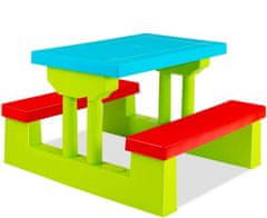LEBULA Zahradní piknikový stůl pro děti s deštníkem a zeleno-červenými lavicemi