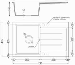Mexen Bruno granitový dřez 1 s odkapávačem 795x495 mm, černá / stříbrná metalíza (6513791010-73)