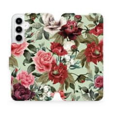 Mobiwear Knížkové flip pouzdro - Samsung Galaxy A35 5G - MD06P Růže a květy na světle zelené