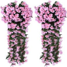 Netscroll 1+1 umělé závěsné květiny, umělé závěsné květy s přirozeným vzhledem pro venkovní nebo vnitřní použití, na terasu, zahradu, balkon, svatby, oslavy, chodbu, 80cm, růžová, 2 kusy, HangingFlowers