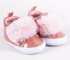 YO!  Kojenecké boty/capáčky lakýrky Girl s kožešinou - růžový brokát, 6/12 m, 11,5cm