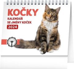 Kalendář 2024 stolní: Kočky se jmény, 16,5 × 13 cm