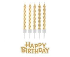 Svíčky narozeniny - Happy Birthday - zlaté -16 ks - 7 cm