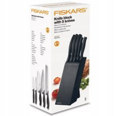 TopKing FISKARS Control Sada nožů 5 ks v černém dřevěném stojanu + brousek