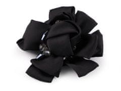 Kraftika 1ks černá brož saténový květ s broušenými kamínky 7 cm