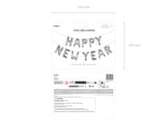 PartyDeco Balónkový banner Happy New Year stříbrný 422x46cm