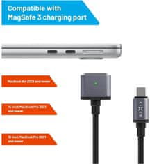 FIXED nabíjecí kabel USB-C - MagSafe 3, opletený, 2m, 140W, šedá