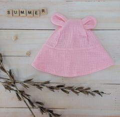 Z&Z Letní mušelínový klobouček s oušky, růžový, vel. 80/86