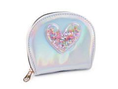 Dívčí peněženka srdce s přesýpacími flitry 10,5x13 cm - stříbrná světlá