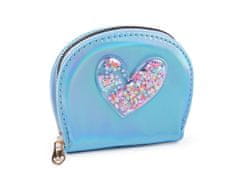 Dívčí peněženka srdce s přesýpacími flitry 10,5x13 cm - modrá světlá