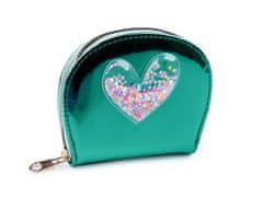 Dívčí peněženka srdce s přesýpacími flitry 10,5x13 cm - zelená pastelová