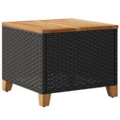 Greatstore Zahradní stolek černý 45 x 45 x 37 cm polyratan akáciové dřevo