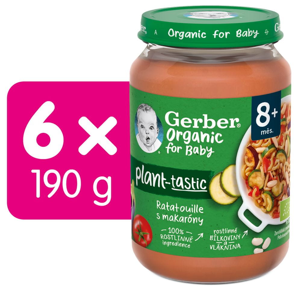 Gerber Organic 100% rostlinný příkrm ratatouille s makaróny 6x190 g