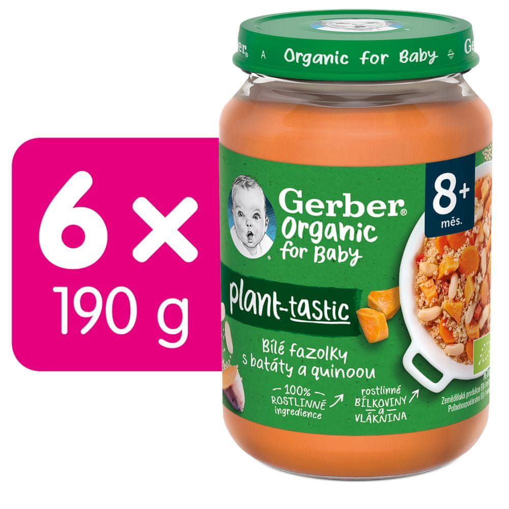 Levně Gerber Organic 100% rostlinný příkrm bílé fazolky se sladkým bramborem a quinoou 6x190 g