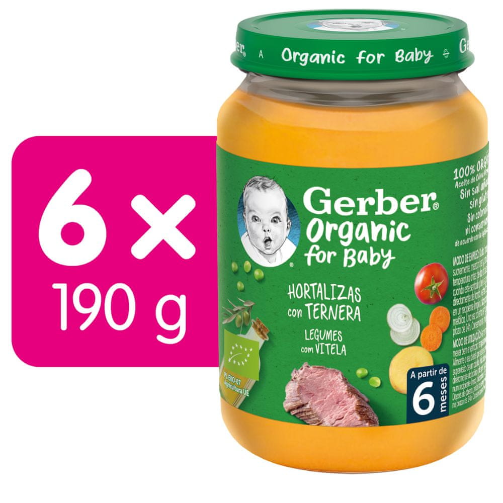 Levně Gerber Organic dětský příkrm zelenina s telecím masem 6x190 g