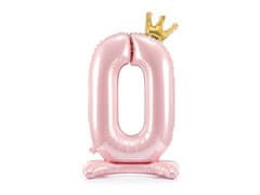 PartyDeco Fóliový balónek číslo 0 růžový se stojanem 84cm