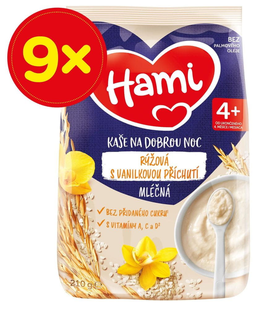 Levně Hami mléčná kaše rýžová s vanilkovou příchutí 9x210g