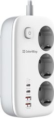 ColorWay Prodlužovací napájecí přívod/ 3x Schuko/ 2x USB-A 60W/ 2x USB-C 65W/ kabel 2m