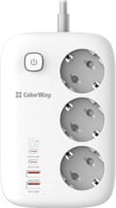 ColorWay Prodlužovací napájecí přívod/ 3x Schuko/ 2x USB-A 60W/ 2x USB-C 65W/ kabel 2m