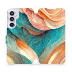 Mobiwear Knížkové flip pouzdro - Samsung Galaxy A55 5G - VP36S Azurový a oranžový mramor