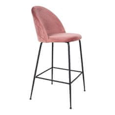House Nordic Barová židle v sametu, růžová s černými nohami, HN1214