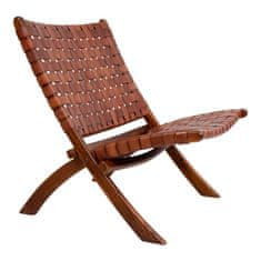House Nordic Skládací židle v kůži, hnědá s nohami z teakového dřeva