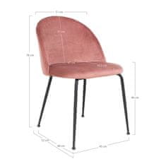 House Nordic Jídelní židle ze sametu, růžová s černými nohami, HN1214