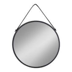 House Nordic Zrcadlo, ocel/umělá kůže, černá, ø60 cm