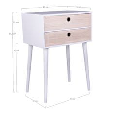 House Nordic Boční stolek, bílý, 2 zásuvky z přírodního dřeva\n32x45x65,5 cm
