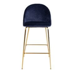 House Nordic Barová židle ze sametu, modrá s nohami mosazného vzhledu, HN1205