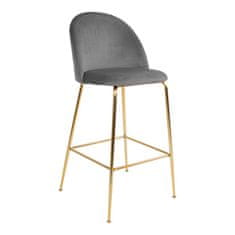 House Nordic Barová židle v sametové barvě, šedá s mosaznými nohami, HN1213
