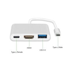 TopQ Adaptér - Type C na HDMI 4K*2K, USB, USB Type C - kovový 0,25 metru bílý