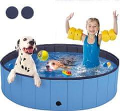 Pawly Víceúčelový skládací a přenosný bazén, bez nafukování, pro děti nebo psy, odolný vůči drápům a škrábancům, protiskluzová ochrana, ideální osvěžení ve horkých dnech, 80 cm, výpustný uzáver, PawlyPool1