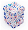 Chessex - 36x D6 kostka - různorodá s modrým písmem