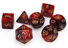 Black Fire Chessex hrací kostky - 7 druhů kostek - červeno-fialová se zlatým písmem