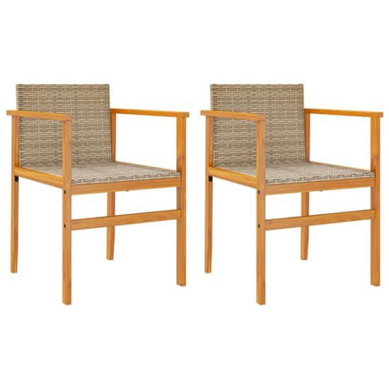 Vidaxl Zahradní židle s poduškami 2ks béžové polyratan a masivní dřevo