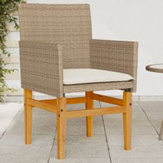 Vidaxl Zahradní židle s poduškami 2ks béžové polyratan a masivní dřevo